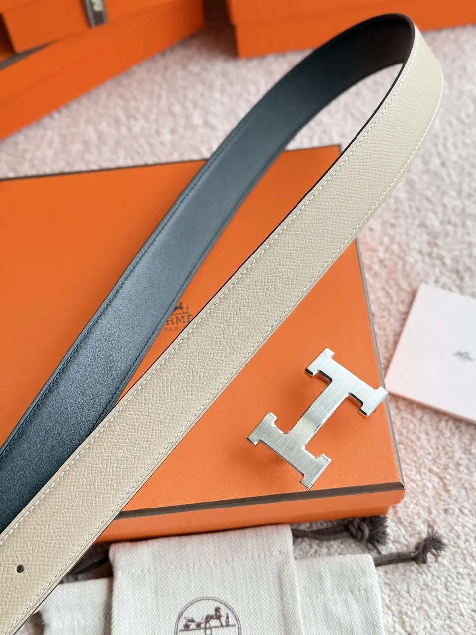 Hermes Taupe Reversible Belt - Hình 8