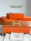Hermes Gold H Buckle Brown Leather