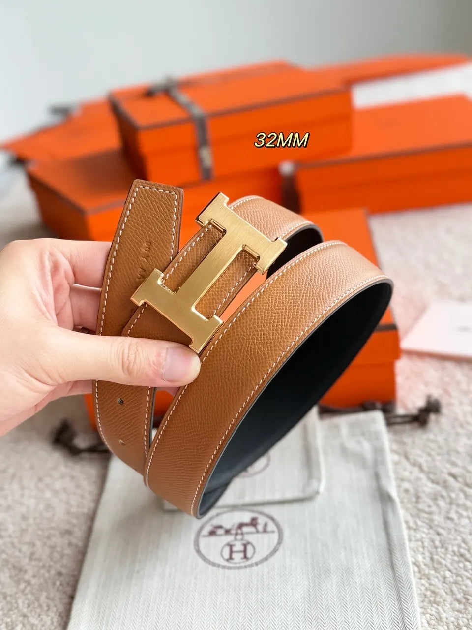 Hermes Gold H Buckle Brown Leather - Hình 3