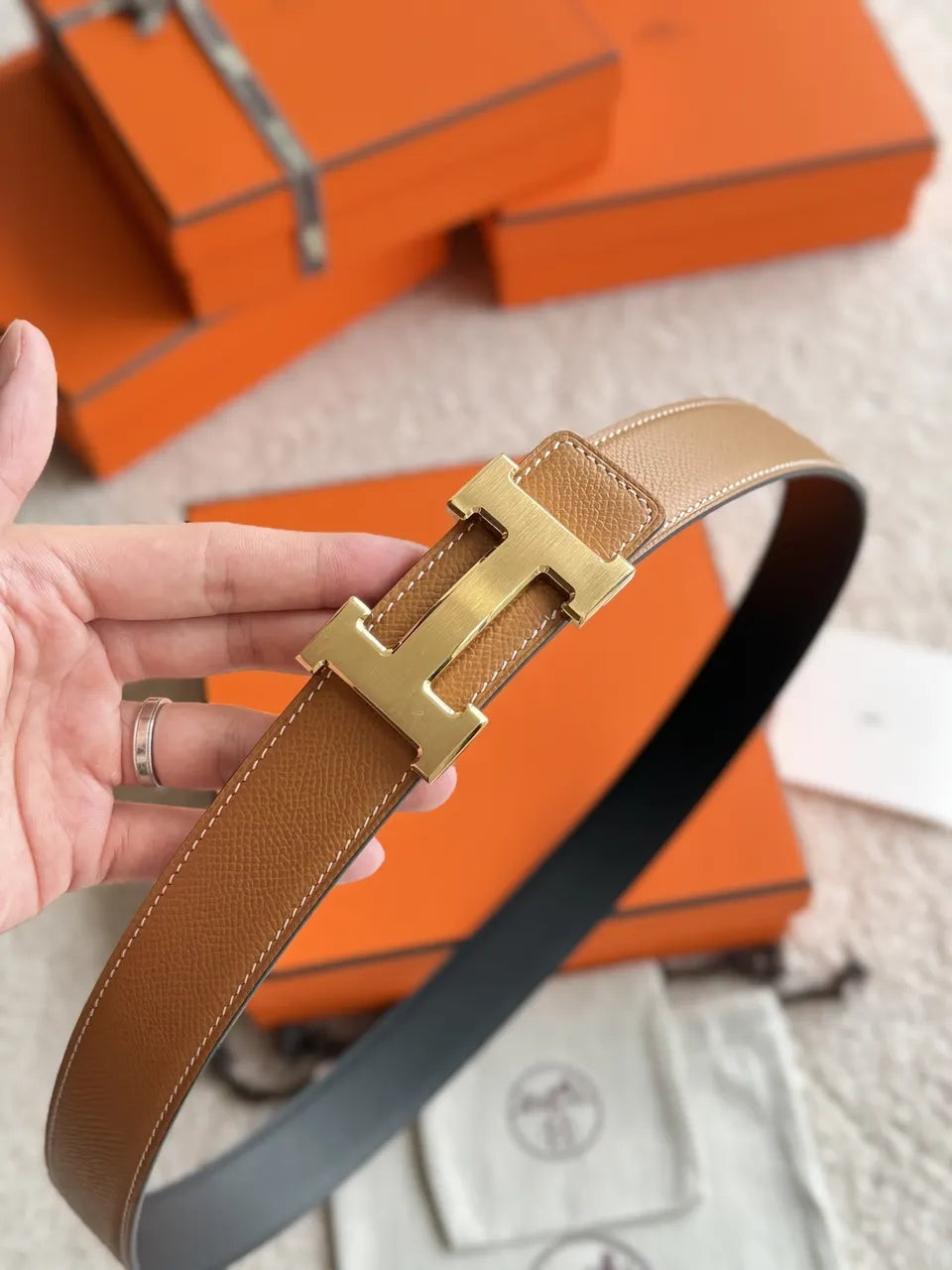 Hermes Gold H Buckle Brown Leather - Hình 5