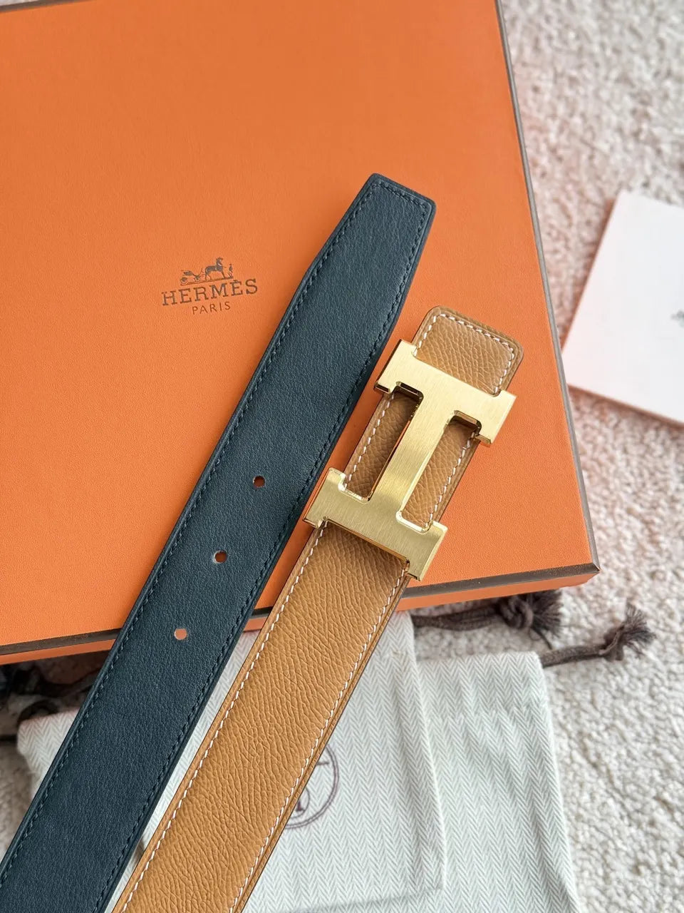 Hermes Gold H Buckle Brown Leather - Hình 6