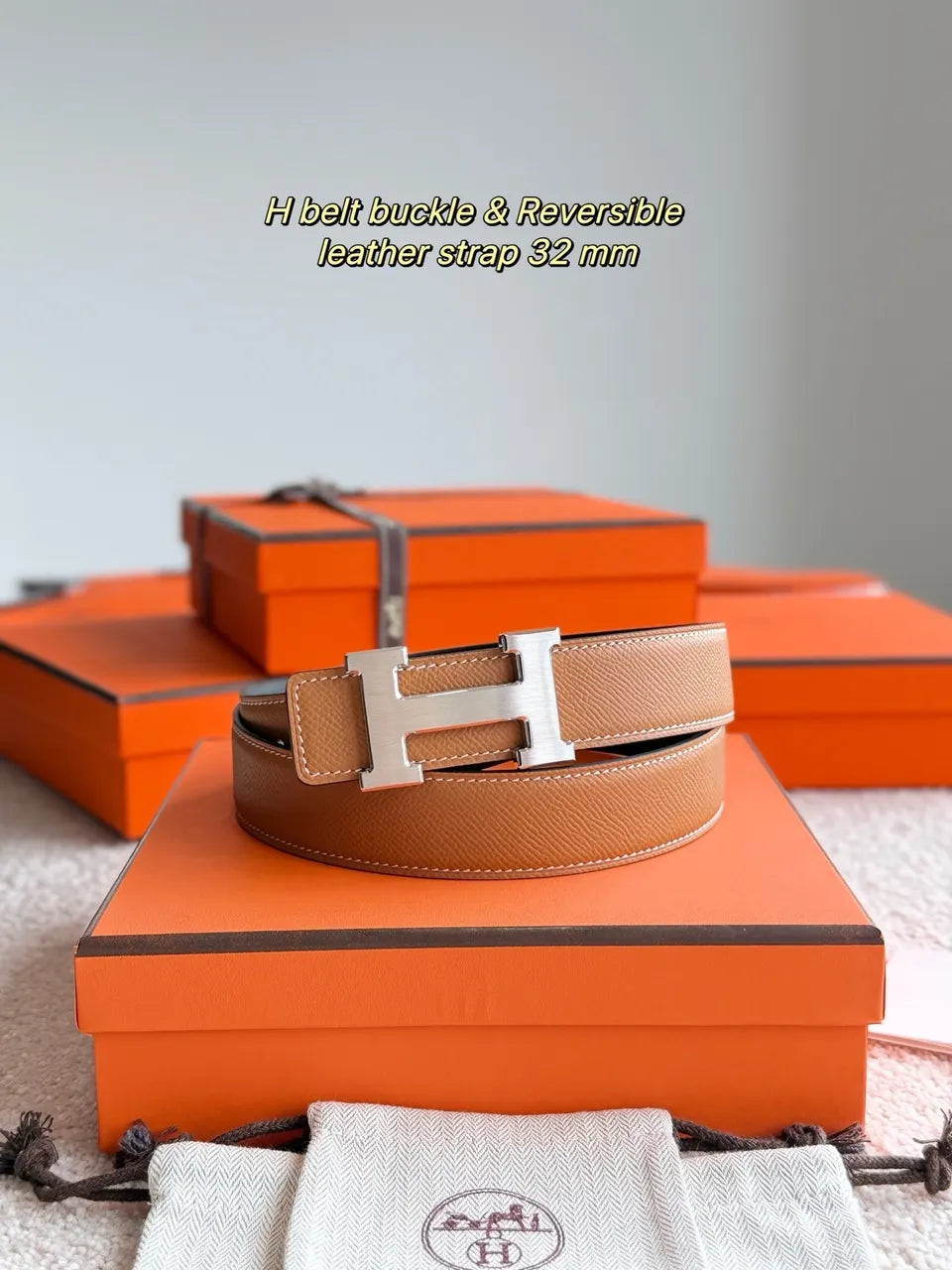 Hermes Caramel Reversible Belt - Hình 2