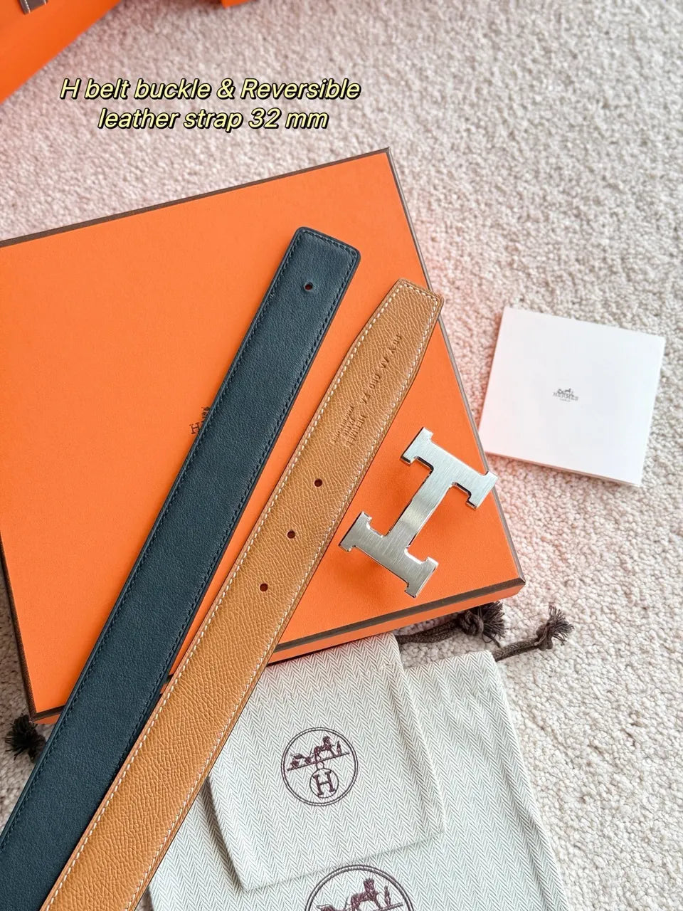 Hermes Caramel Reversible Belt - Hình 4