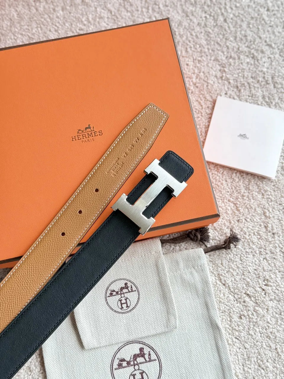 Hermes Caramel Reversible Belt - Hình 7
