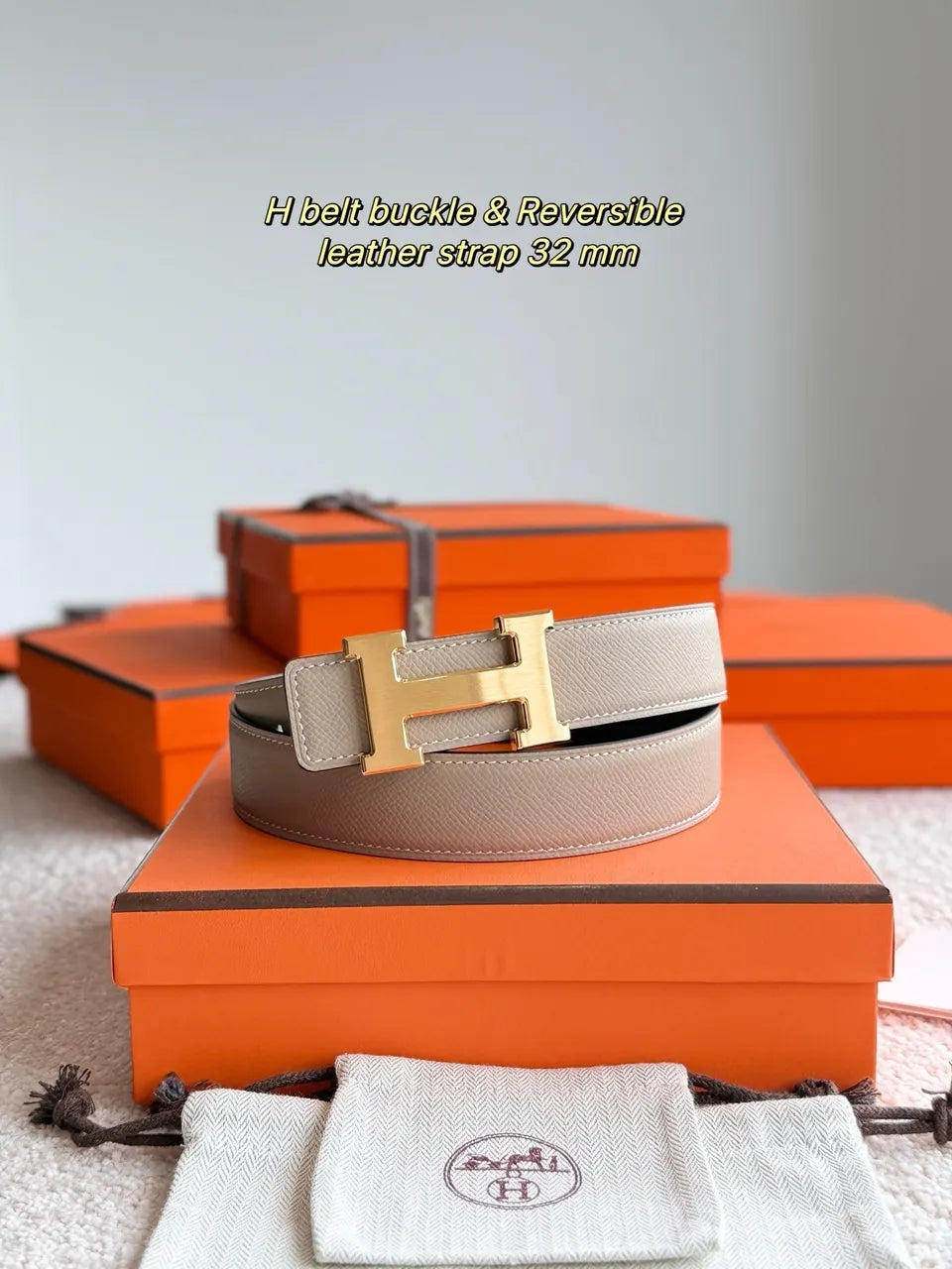 Hermes Beige Reversible Belt - Hình 2