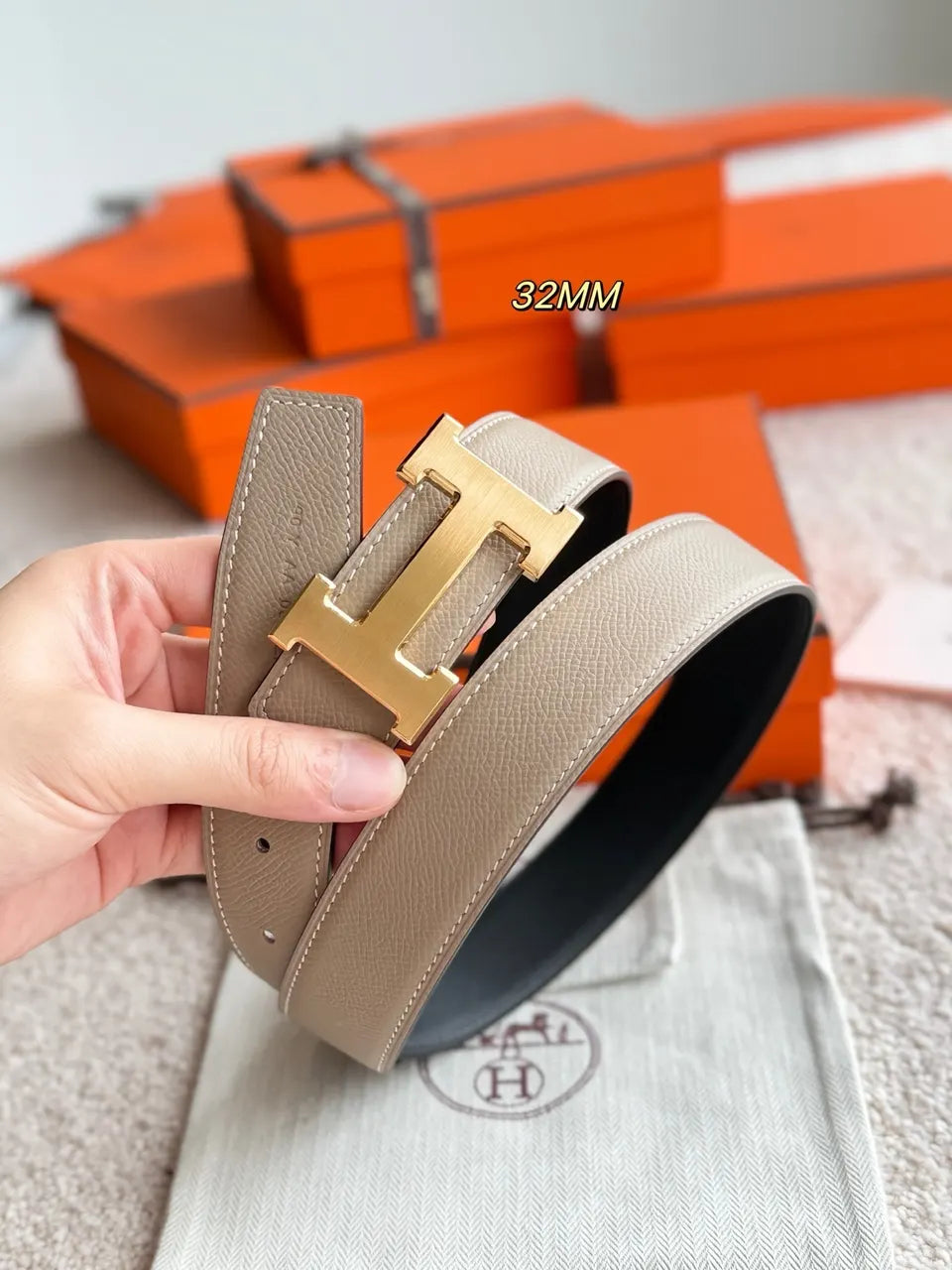 Hermes Beige Reversible Belt - Hình 3