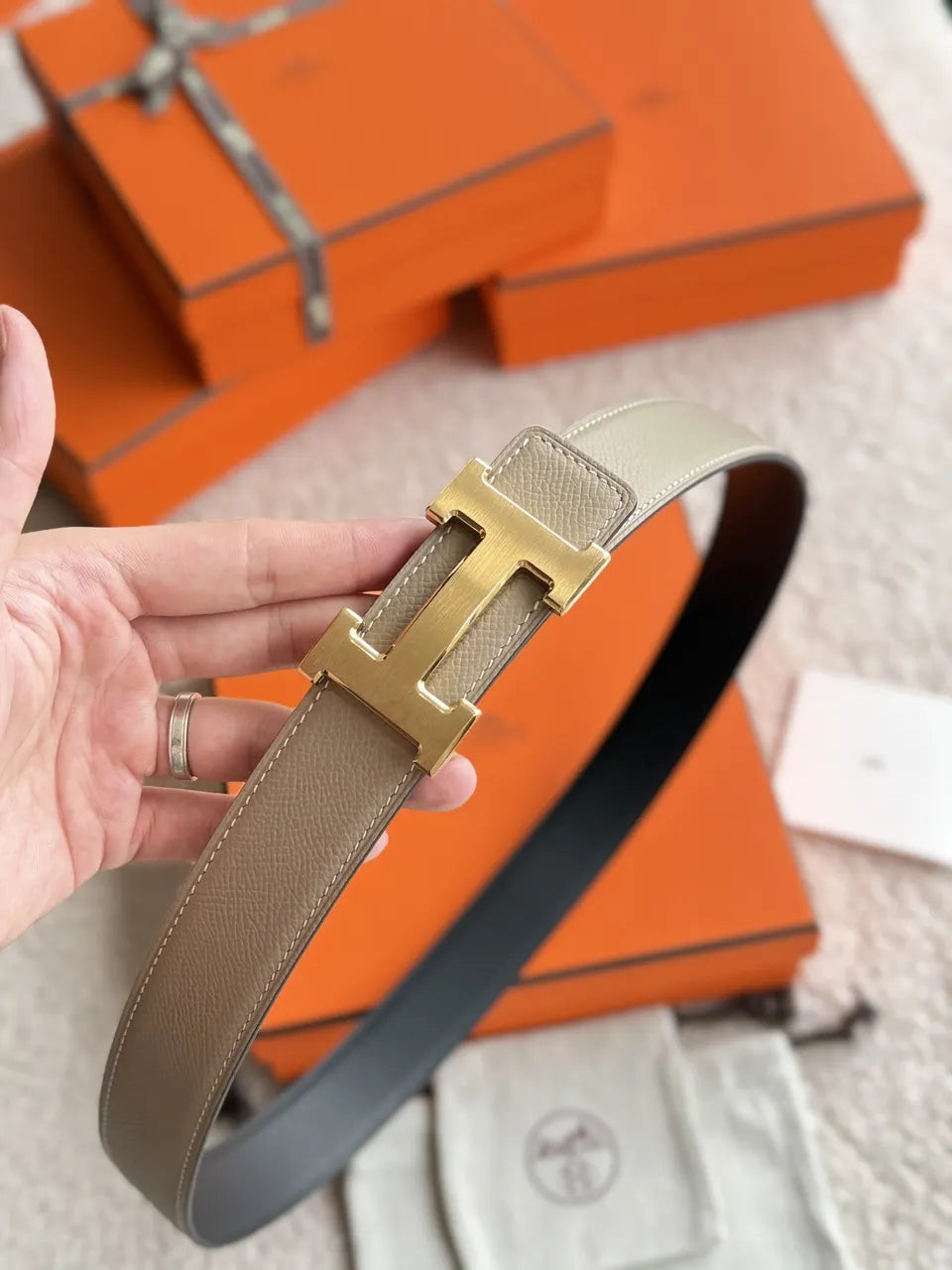 Hermes Beige Reversible Belt - Hình 5