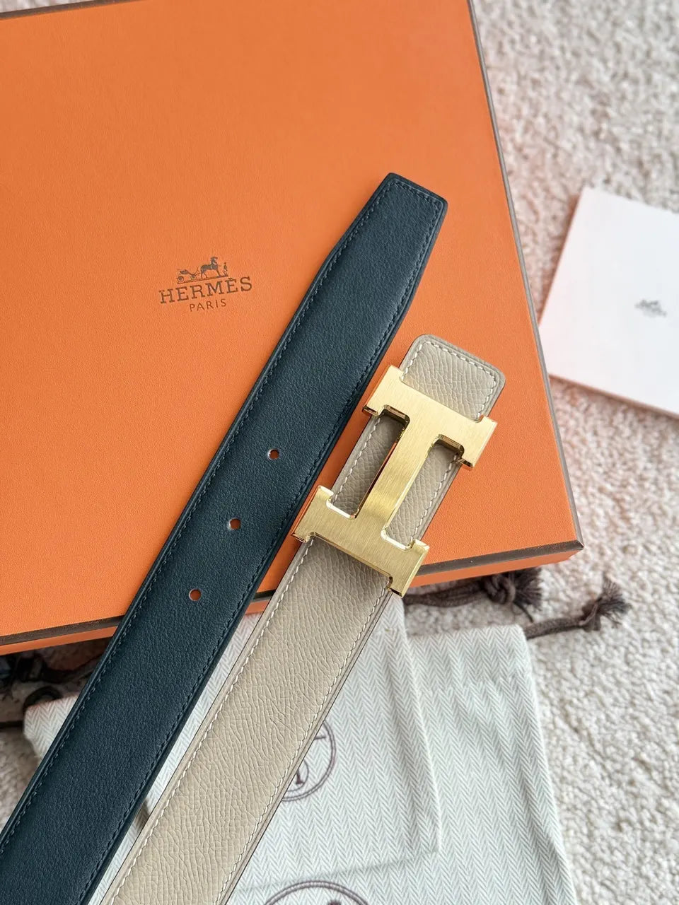 Hermes Beige Reversible Belt - Hình 6