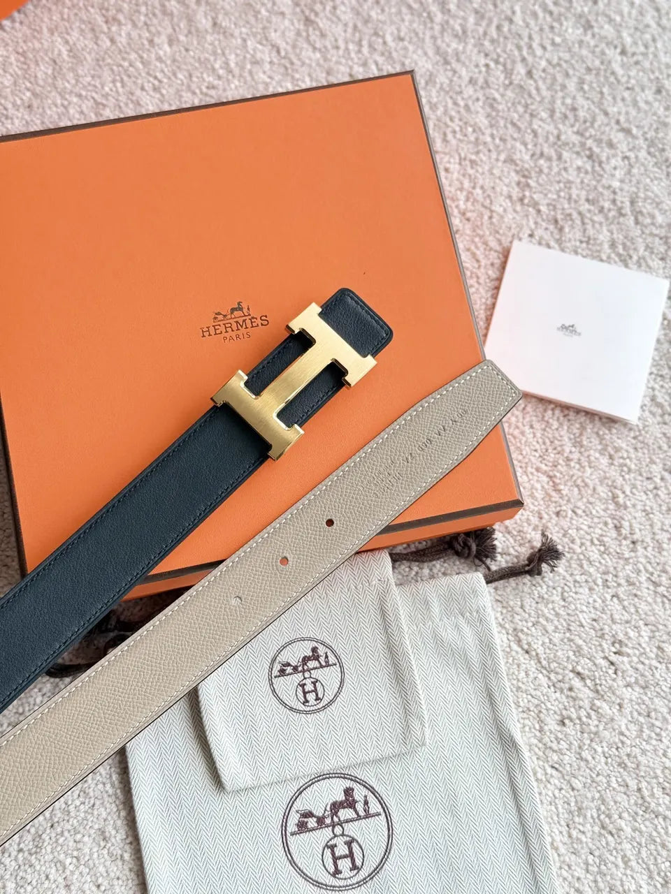Hermes Beige Reversible Belt - Hình 7