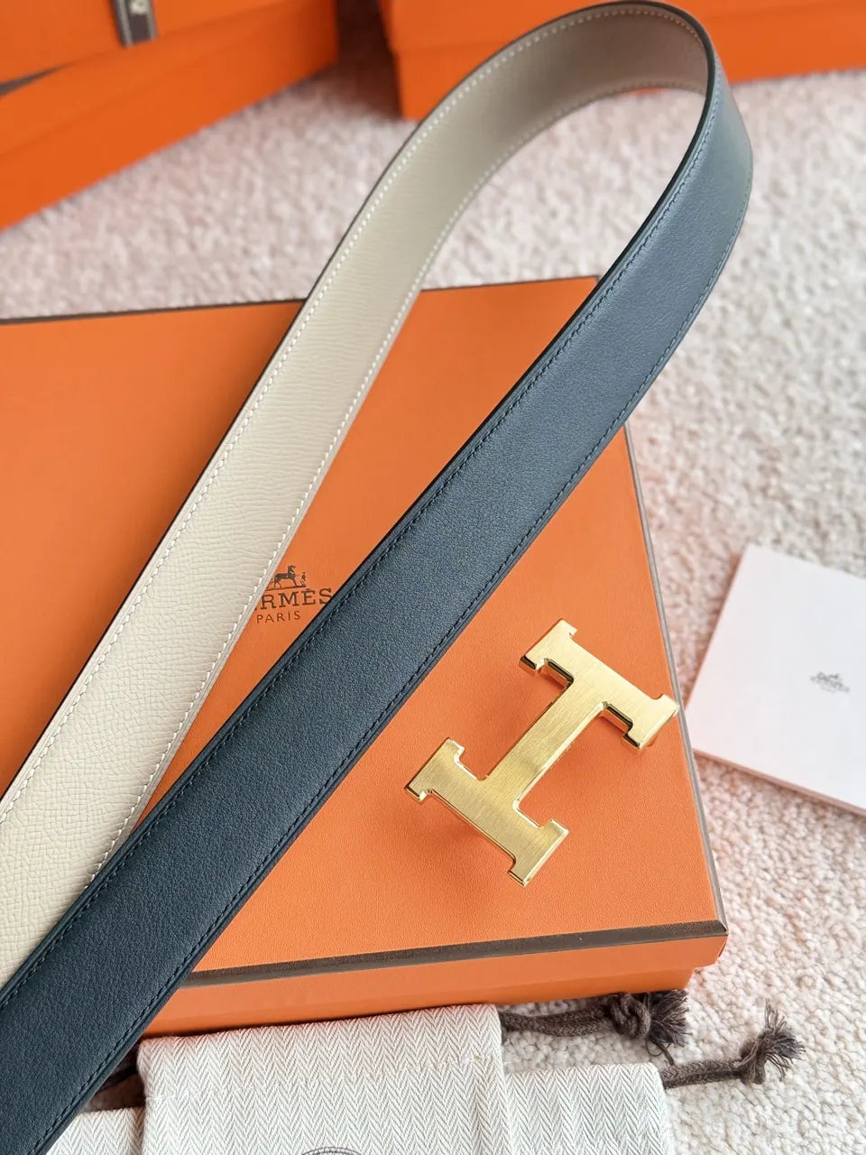 Hermes Beige Reversible Belt - Hình 8