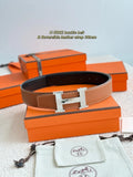 silver Hermes Tan & Black Reversible Belt