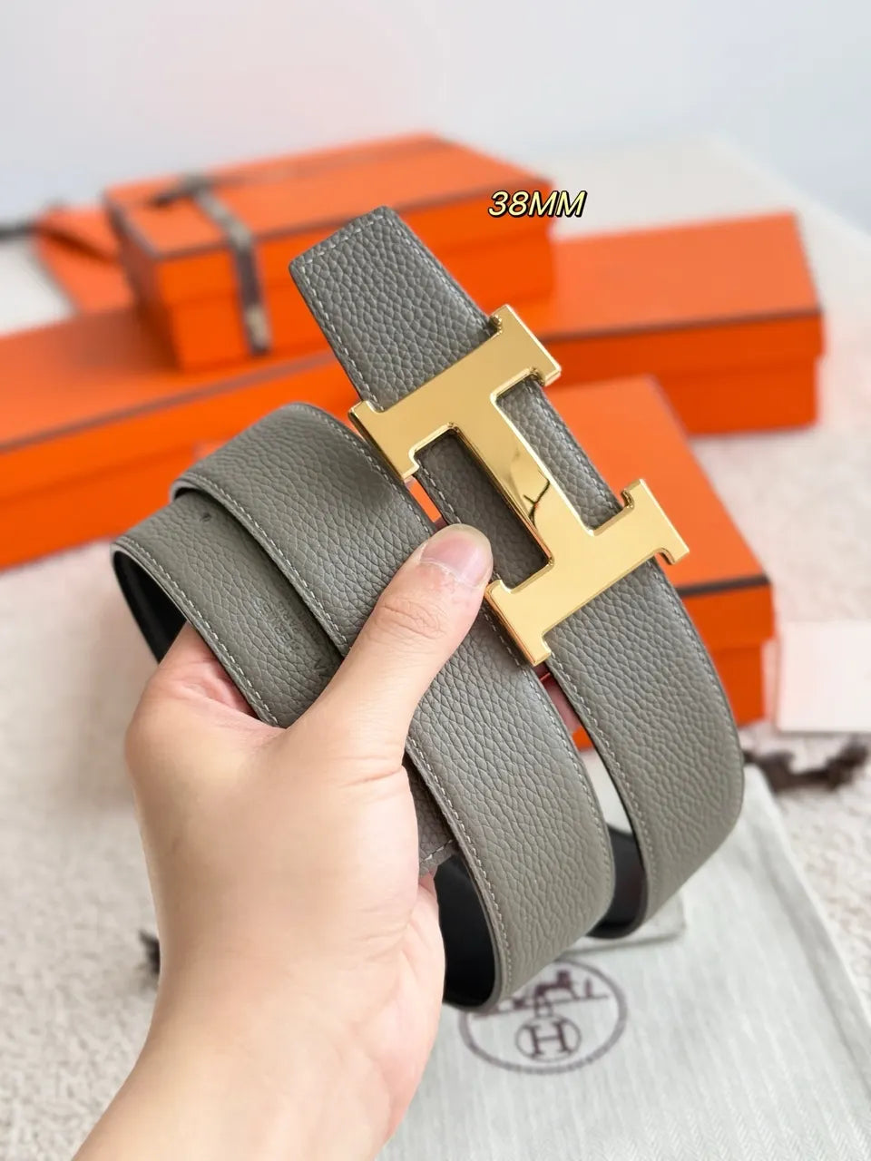 Hermes Grey & Black Reversible Leather Belt - Hình 3