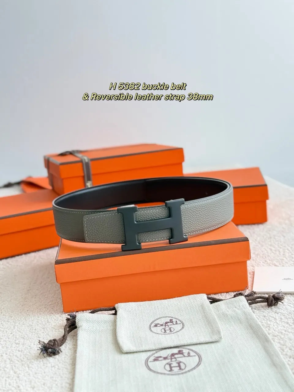 Hermes Grey & Black Reversible Leather Belt