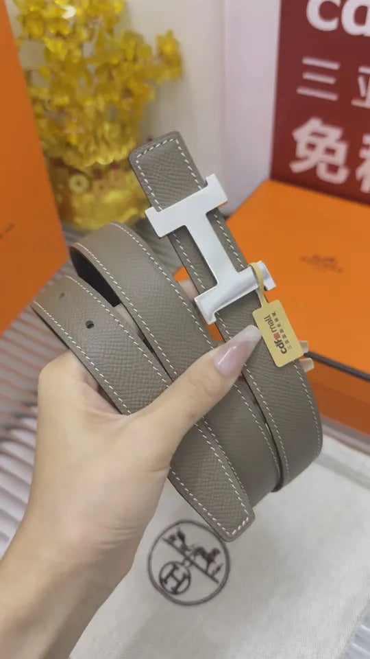 silver Hermes Gray Leather Belt