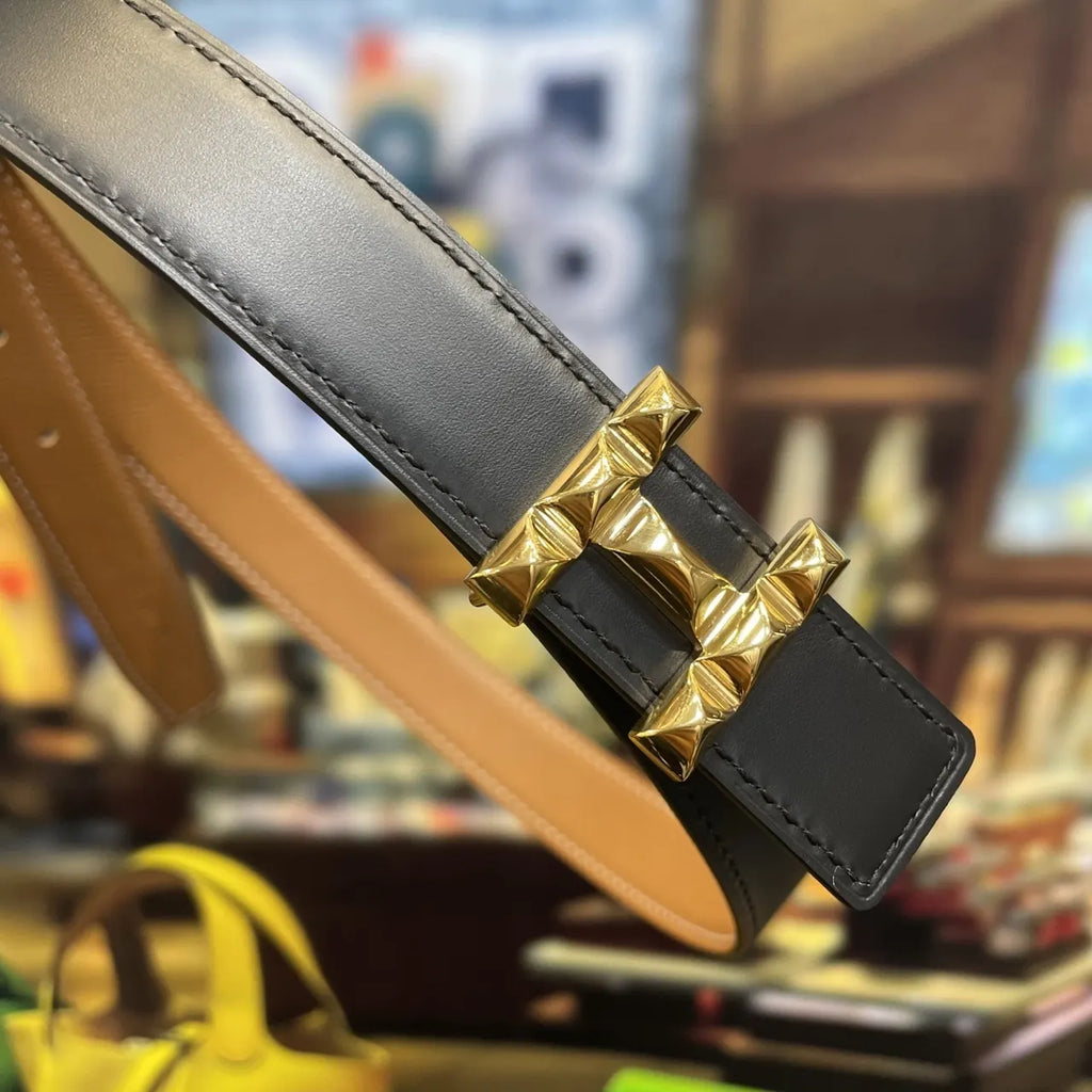 Hermes Gold Studded Buckle Belt - Hình 3