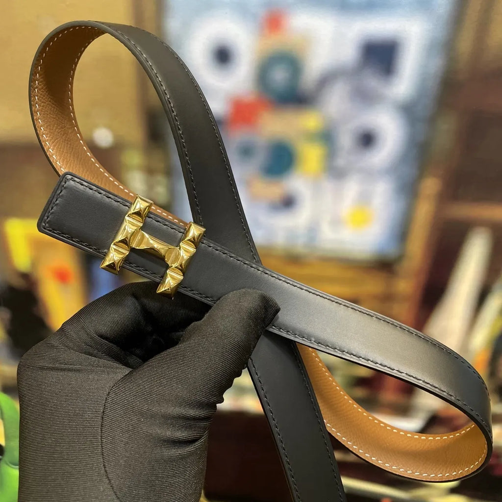 Hermes Gold Studded Buckle Belt - Hình 5