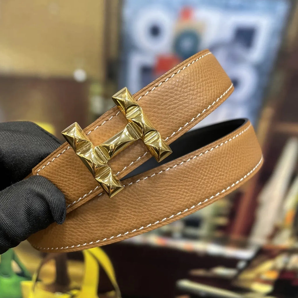 Hermes Gold Studded Buckle Belt - Hình 6