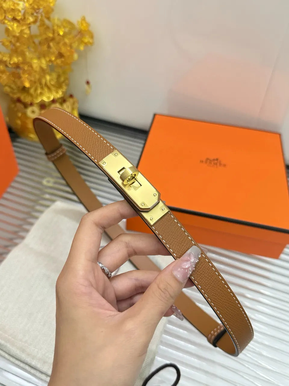 Hermes Gold Kelly Buckle Belt