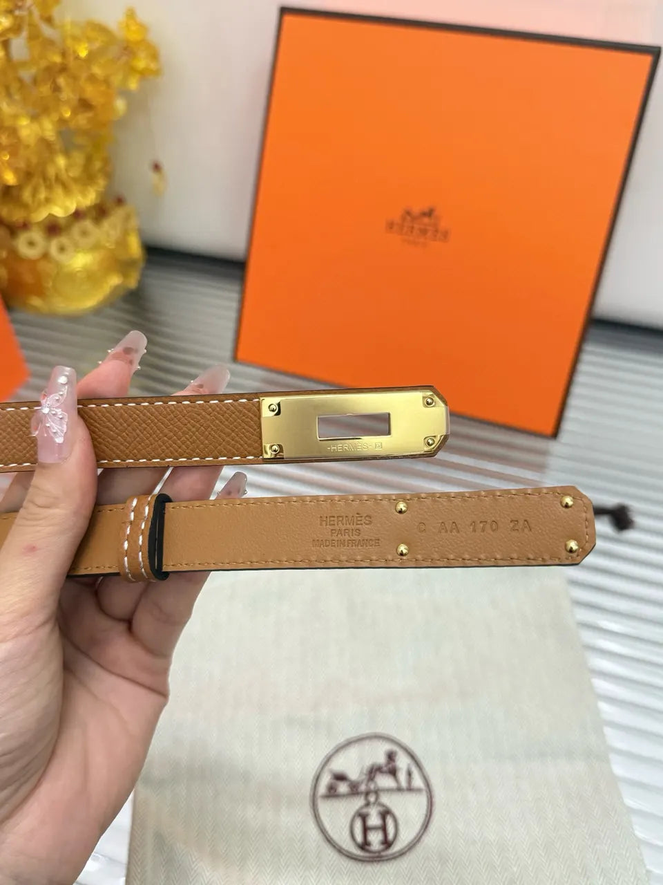 Hermes Gold Kelly Buckle Belt - Hình 3