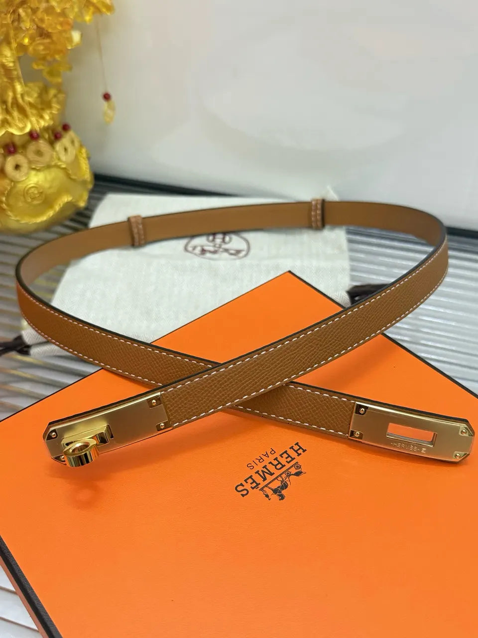 Hermes Gold Kelly Buckle Belt - Hình 5