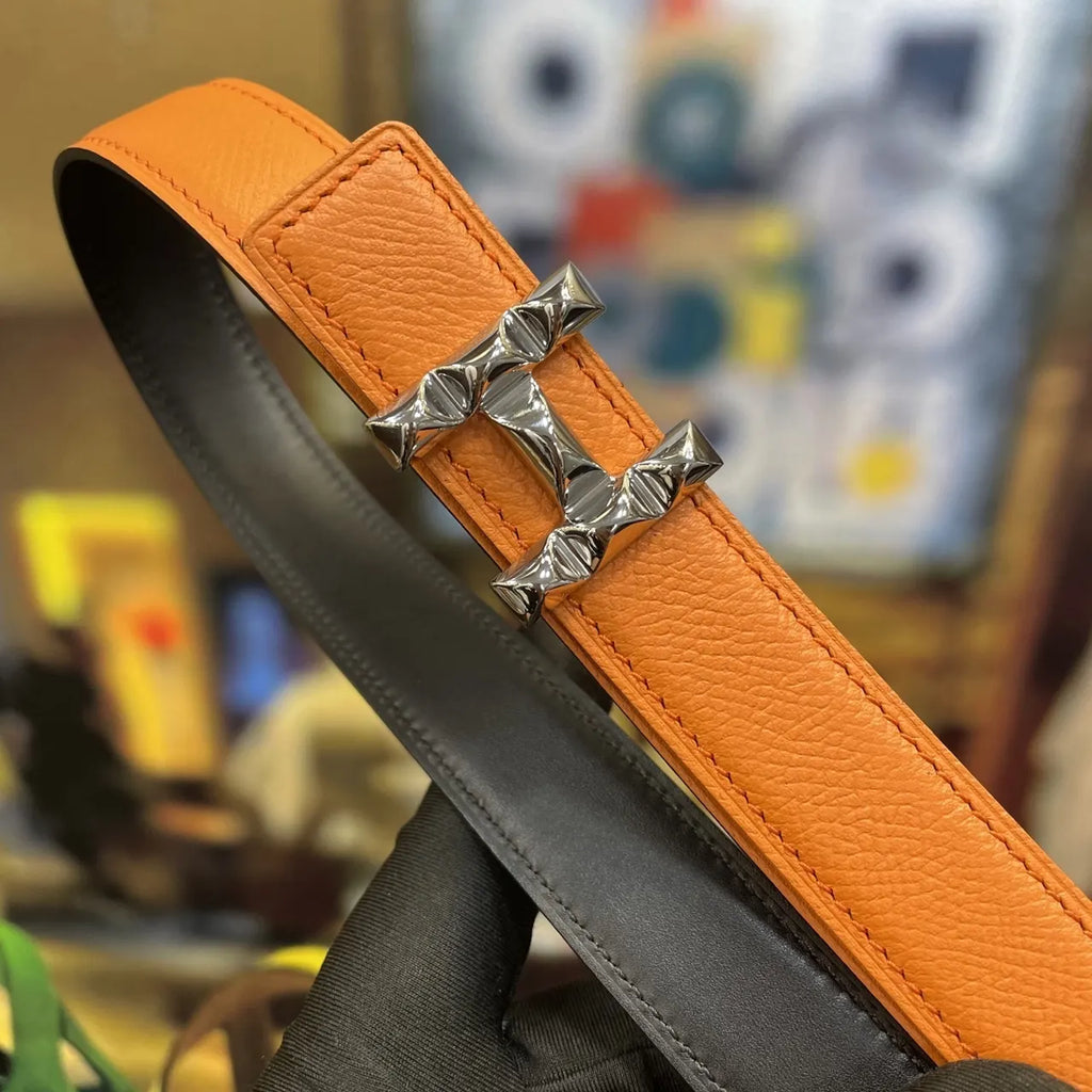 Hermes Tangerine Leather Belt - Hình 2
