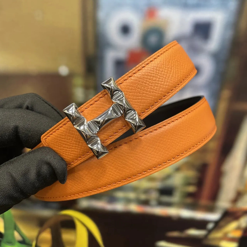 Hermes Tangerine Leather Belt - Hình 6