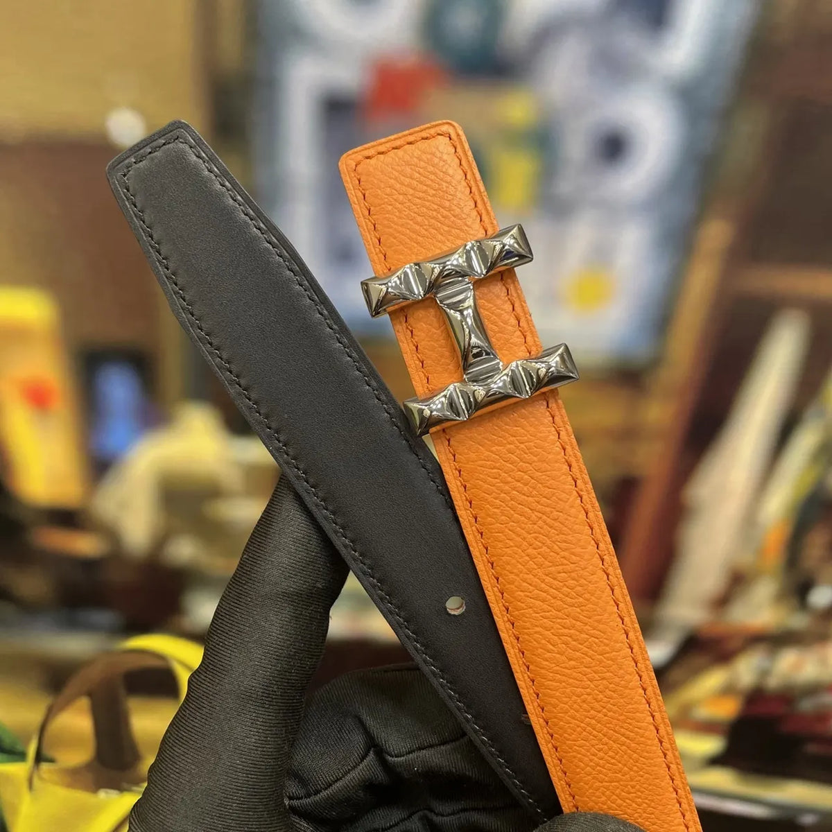 Hermes Tangerine Leather Belt - Hình 7