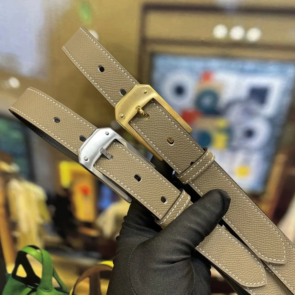 Hermes Taupe Leather Belt silver