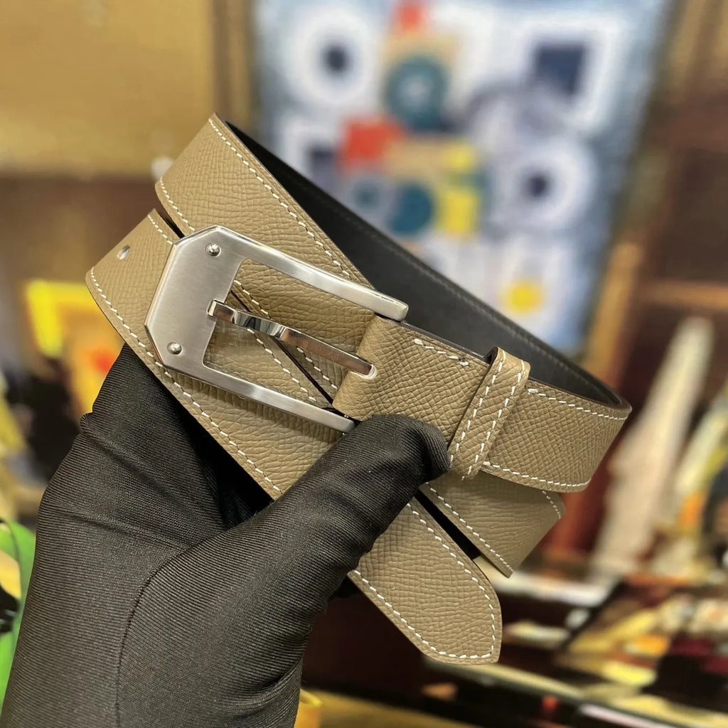 Hermes Taupe Leather Belt silver - Hình 2
