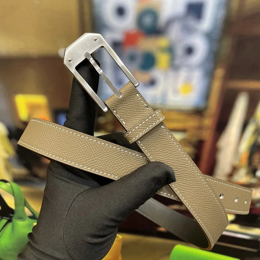 Hermes Taupe Leather Belt silver - Hình 3