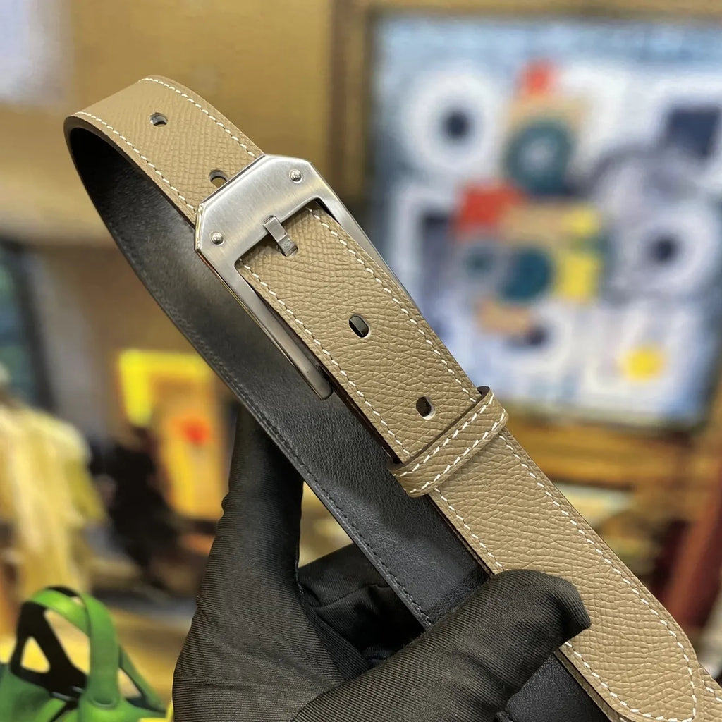 Hermes Taupe Leather Belt silver - Hình 4
