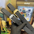 Hermes Black Grain Leather Belt silver