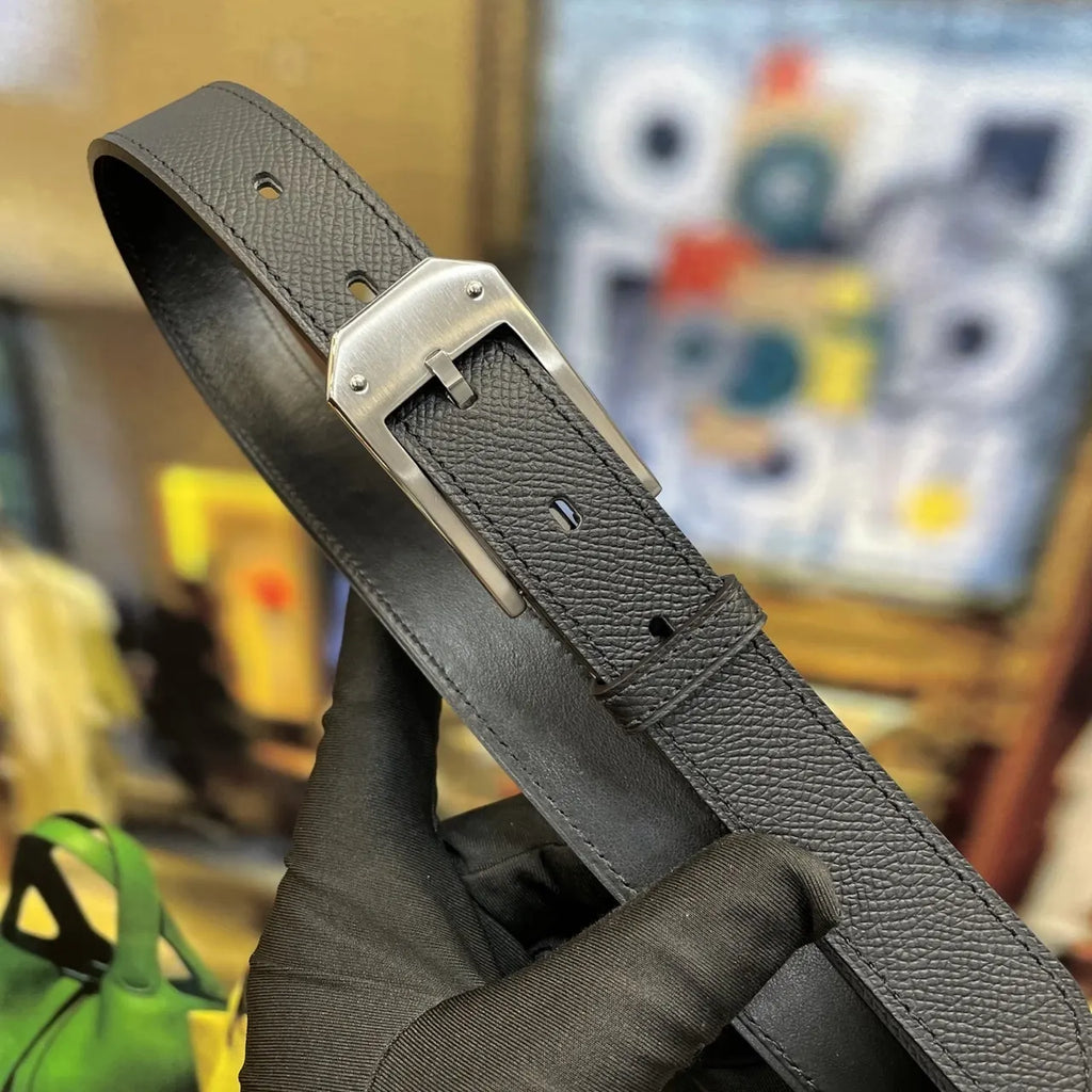 Hermes Black Grain Leather Belt silver - Hình 4
