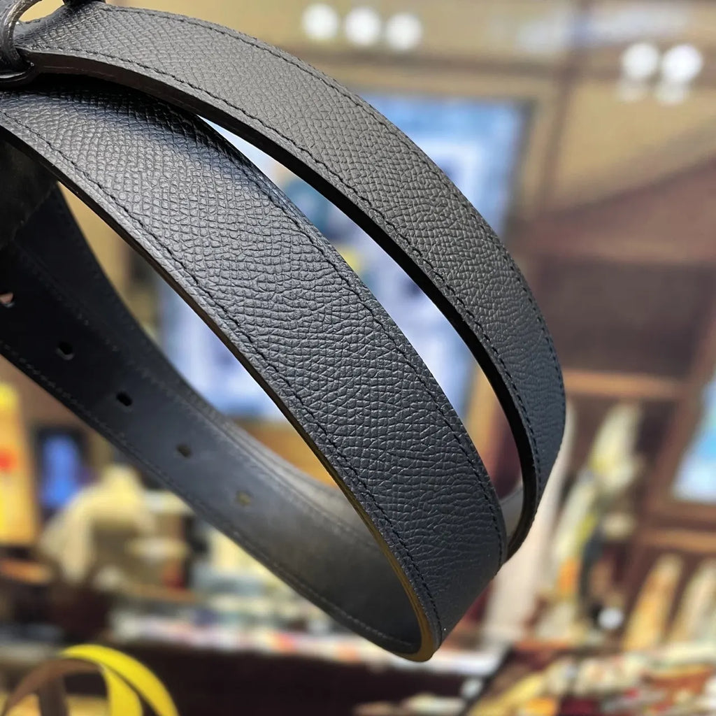 Hermes Black Grain Leather Belt silver - Hình 7