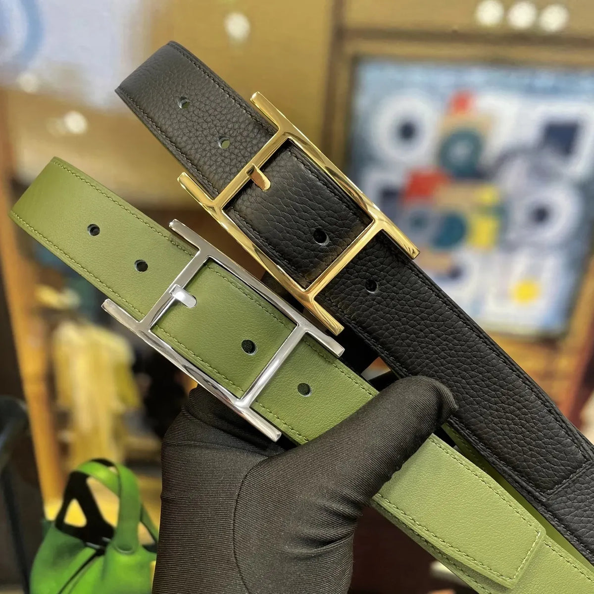 Hermes Olive Green Leather Belt