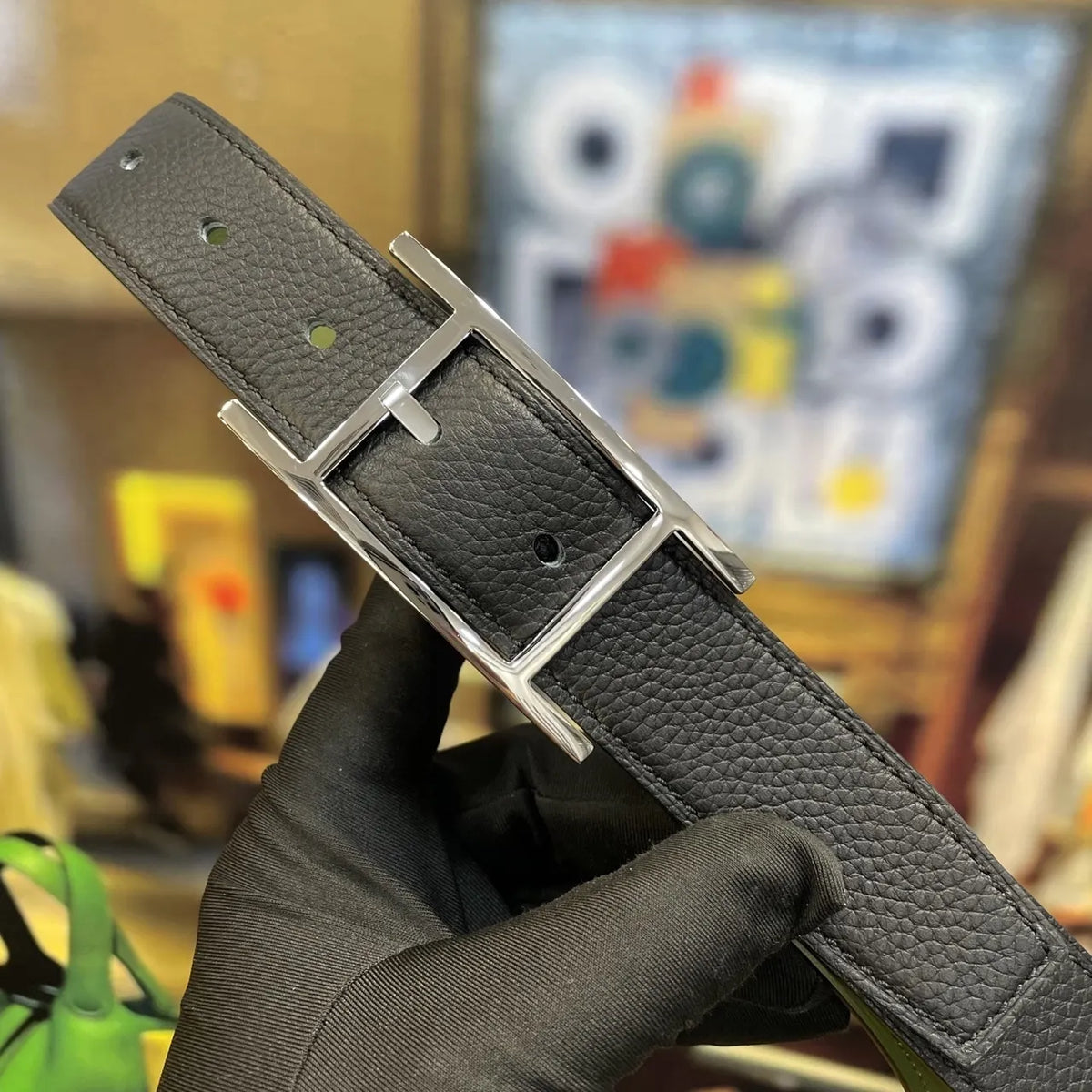 Hermes Olive Green Leather Belt - Hình 2