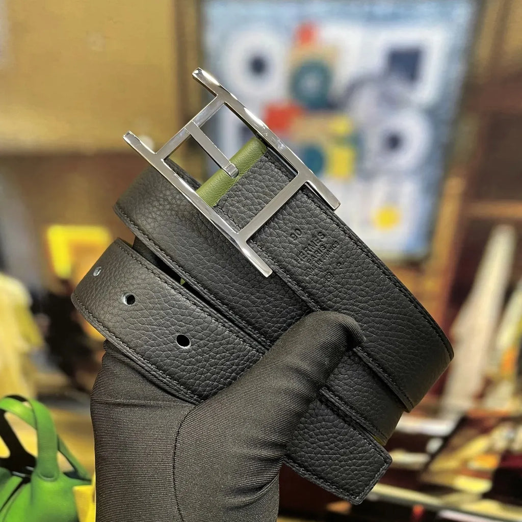 Hermes Olive Green Leather Belt - Hình 6