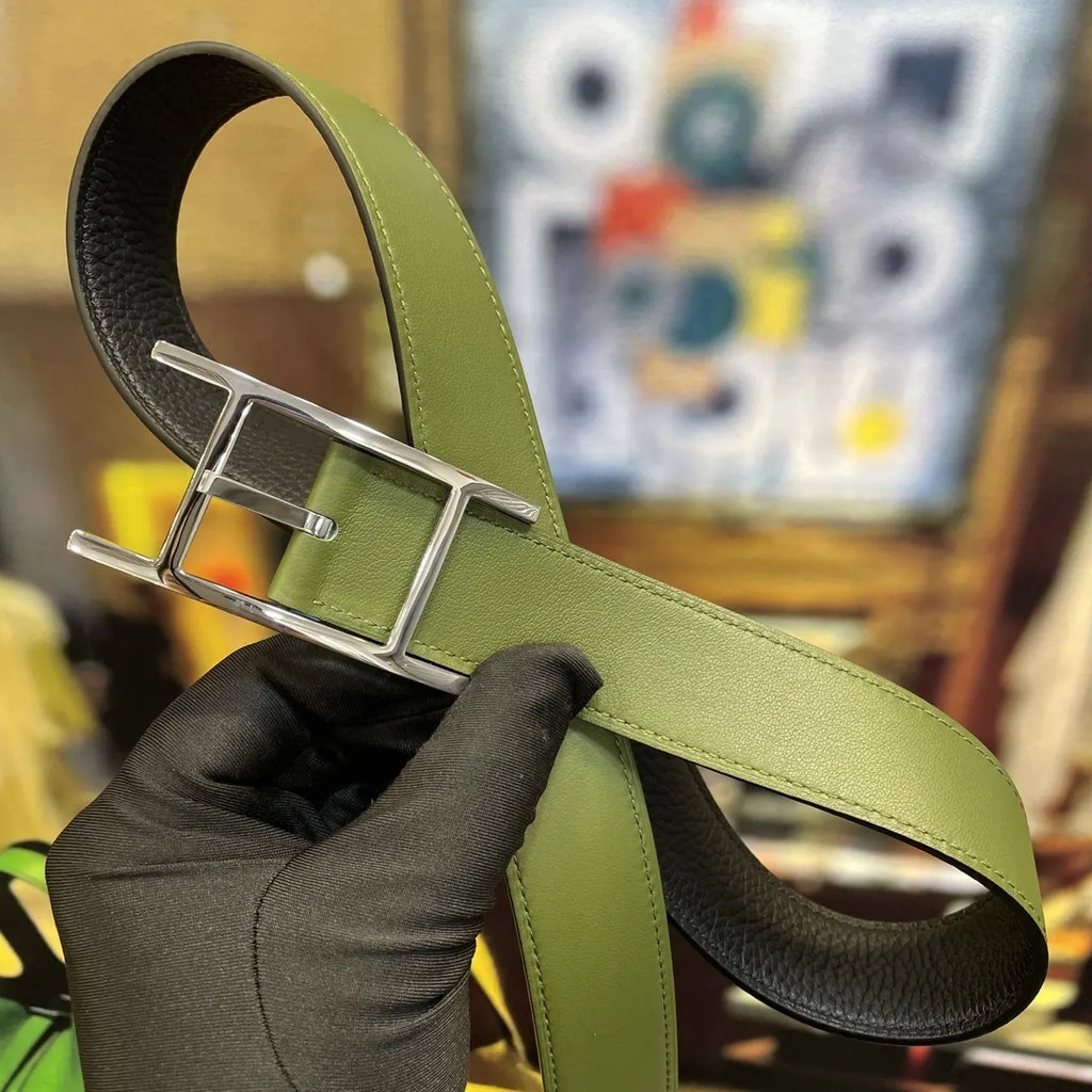 Hermes Olive Green Leather Belt - Hình 7