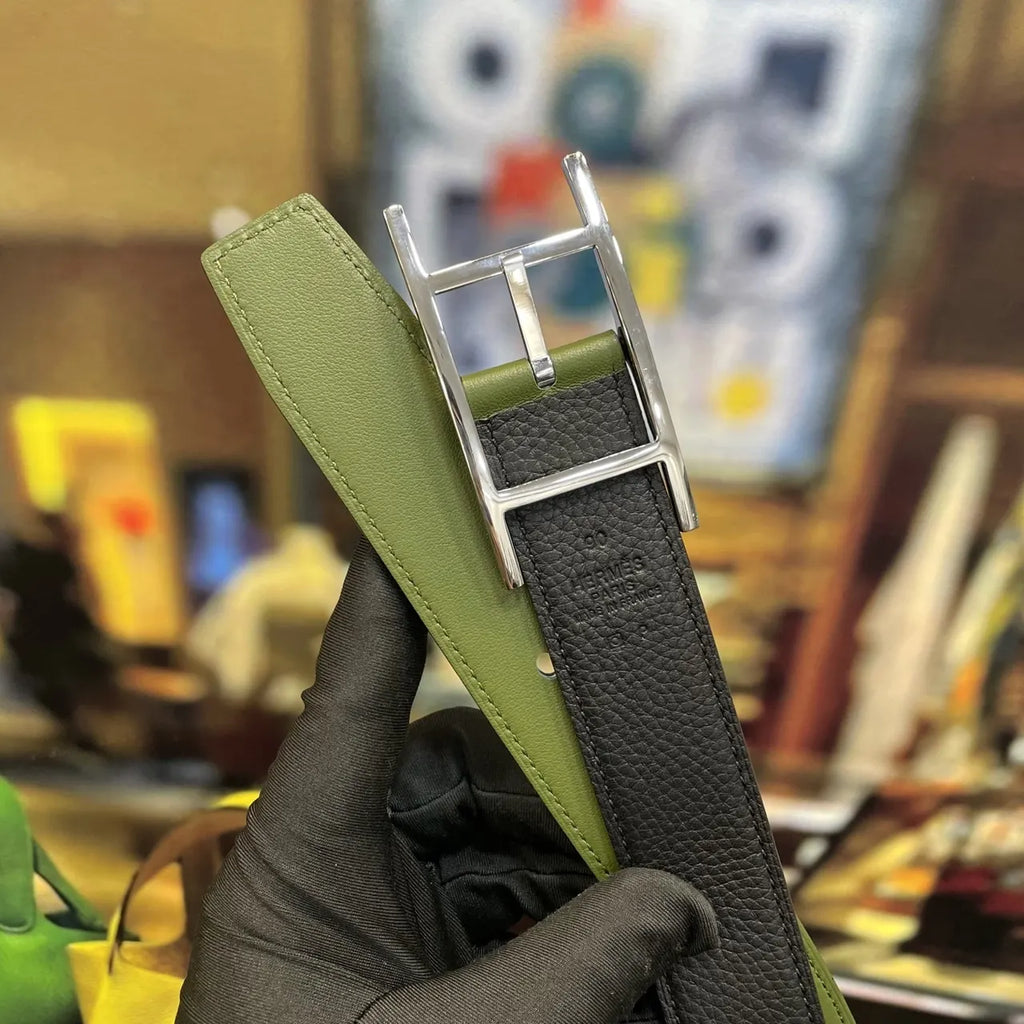 Hermes Olive Green Leather Belt - Hình 9