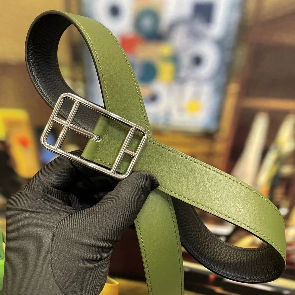 Hermes Green Leather Belt - Hình 7