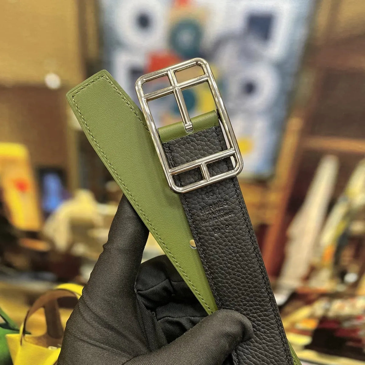 Hermes Green Leather Belt - Hình 9