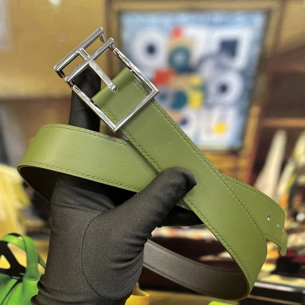 Hermes Olive & Black Reversible Belt - Hình 3