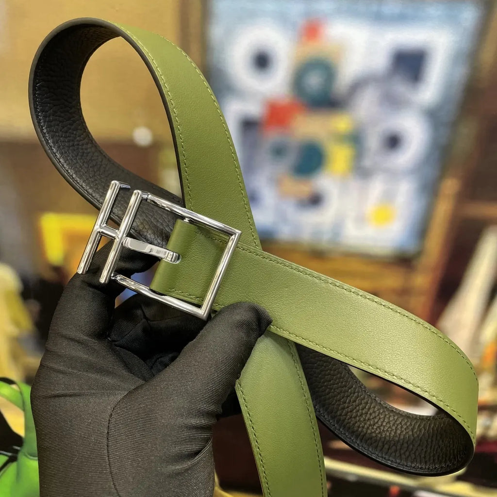 Hermes Olive & Black Reversible Belt - Hình 7
