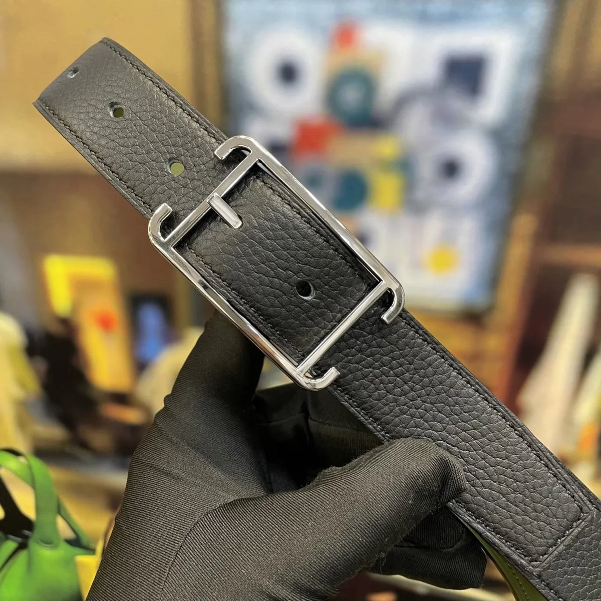 Hermes Olive & Black Leather Belt - Hình 2