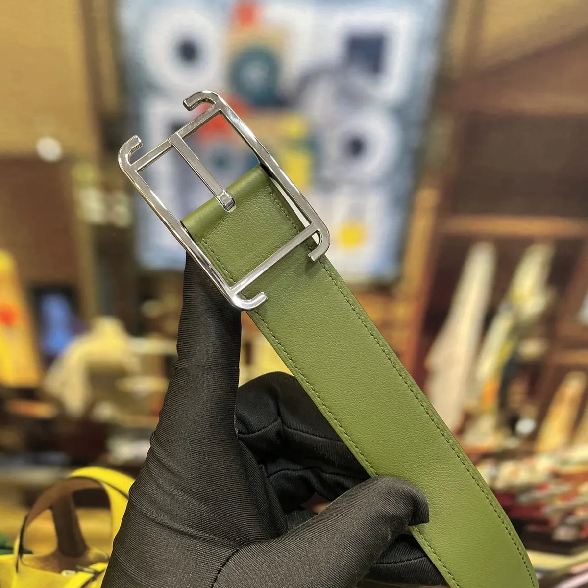 Hermes Olive & Black Leather Belt - Hình 5
