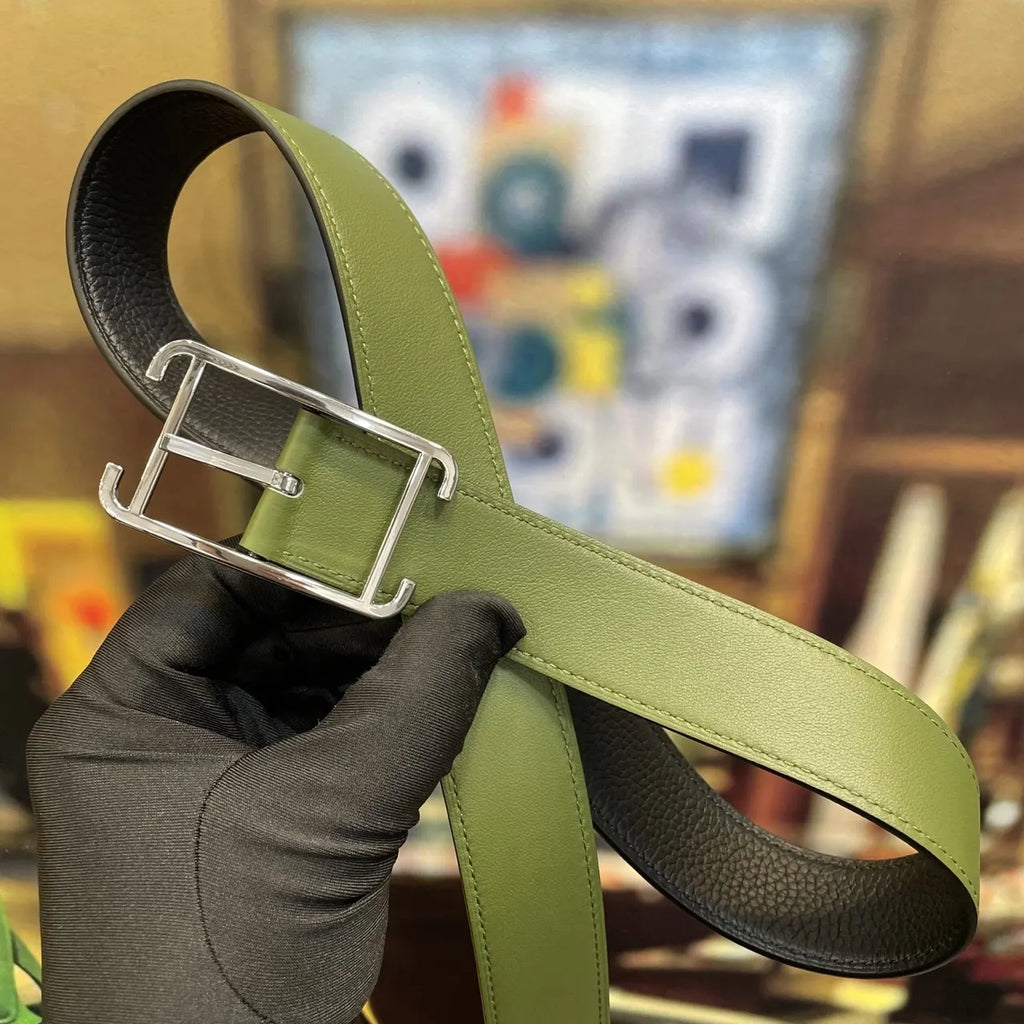 Hermes Olive & Black Leather Belt - Hình 7