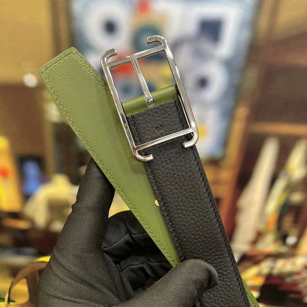 Hermes Olive & Black Leather Belt - Hình 9