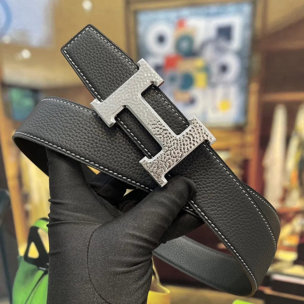 Hermes Black Textured Belt - Hình 2