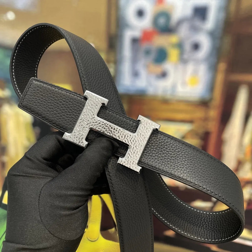 Hermes Black Textured Belt - Hình 6