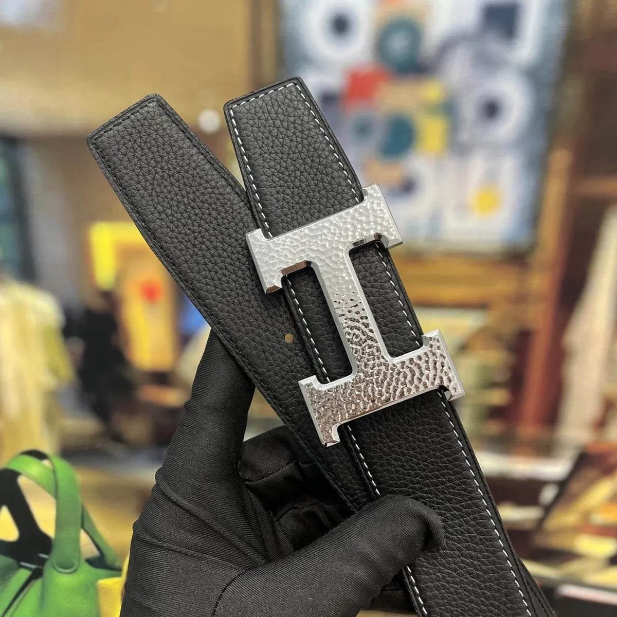 Hermes Black Textured Belt - Hình 8
